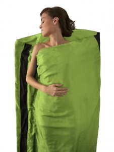 Hedvábná vložka do spacáku v prodloužené variantě Silk Stretch Liner - Long (Rectangular) - Barva: Zelená