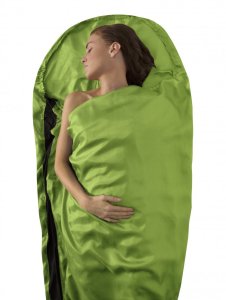 Hedvábná vložka do spacáku s kapucí Silk Stretch Liner - Mummy with Hood & Box foot - Barva: Zelená